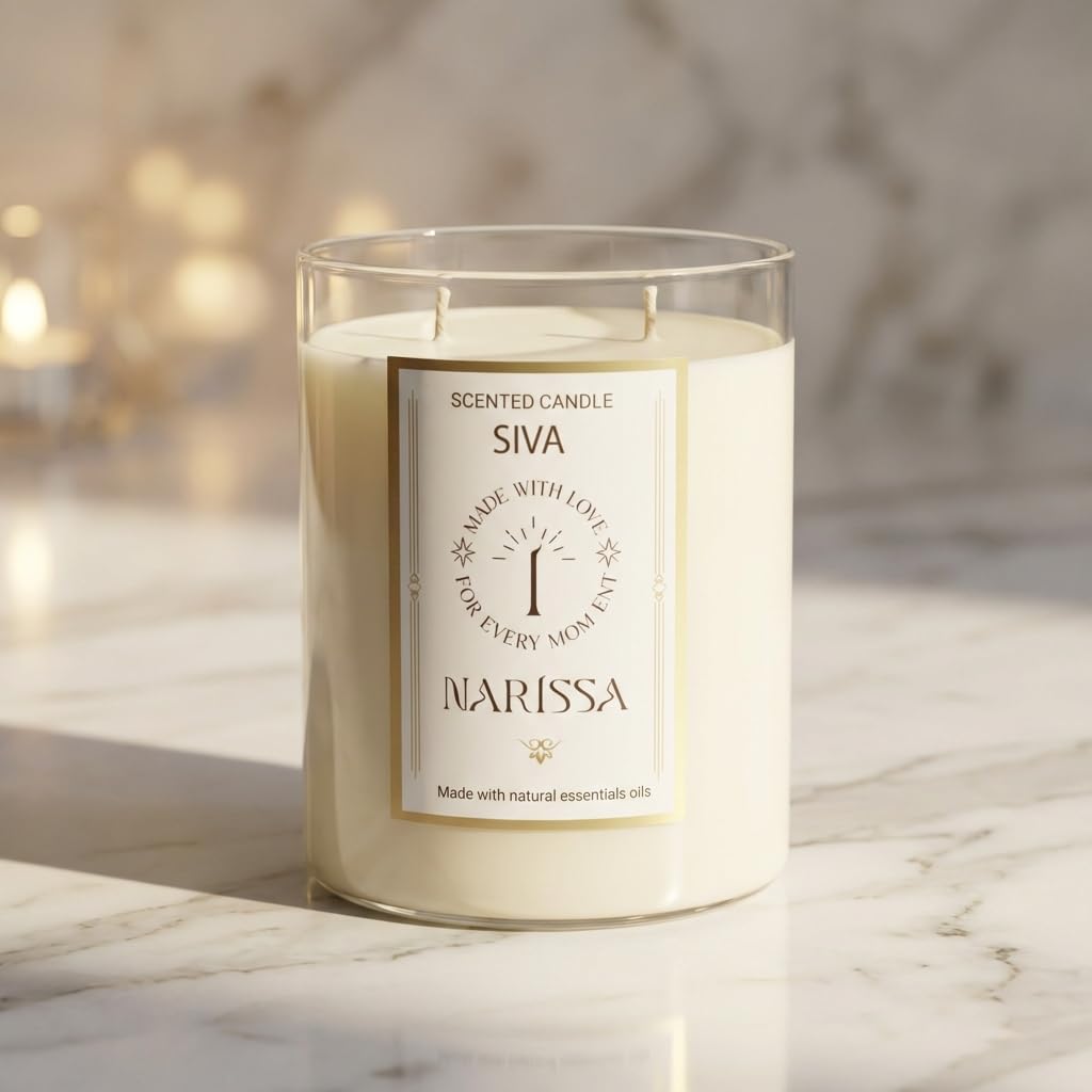 Narissa Siva Premium Scented Candle - Large 450g - 2 Wicks - 100% Natural Soy Wax - Elegant Glass Design, Long Lasting Aromatic Fragrance, Relaxation (Musk Pomegranate)