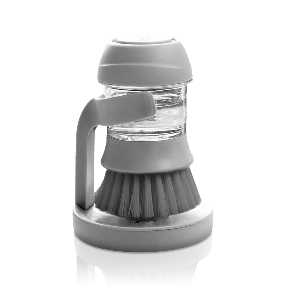 Multifunctional Pressing Cleaning Brush 2 in 1 Pressing Cleaning Brush with Storage Base Automatic Liquid Adding Washing Up Brushes for Kitchen(Grey)