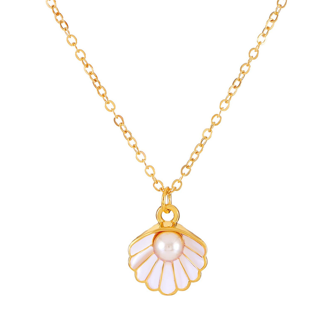 Seashell Pearl Pendant Necklace Gold Plated Boho Enamel Pink Blue Scallop Sea Shell Starfish Ocean Animal Chain Necklace for Women Hawaiian Summer Beach Holiday Fashion Jewelry Gifts