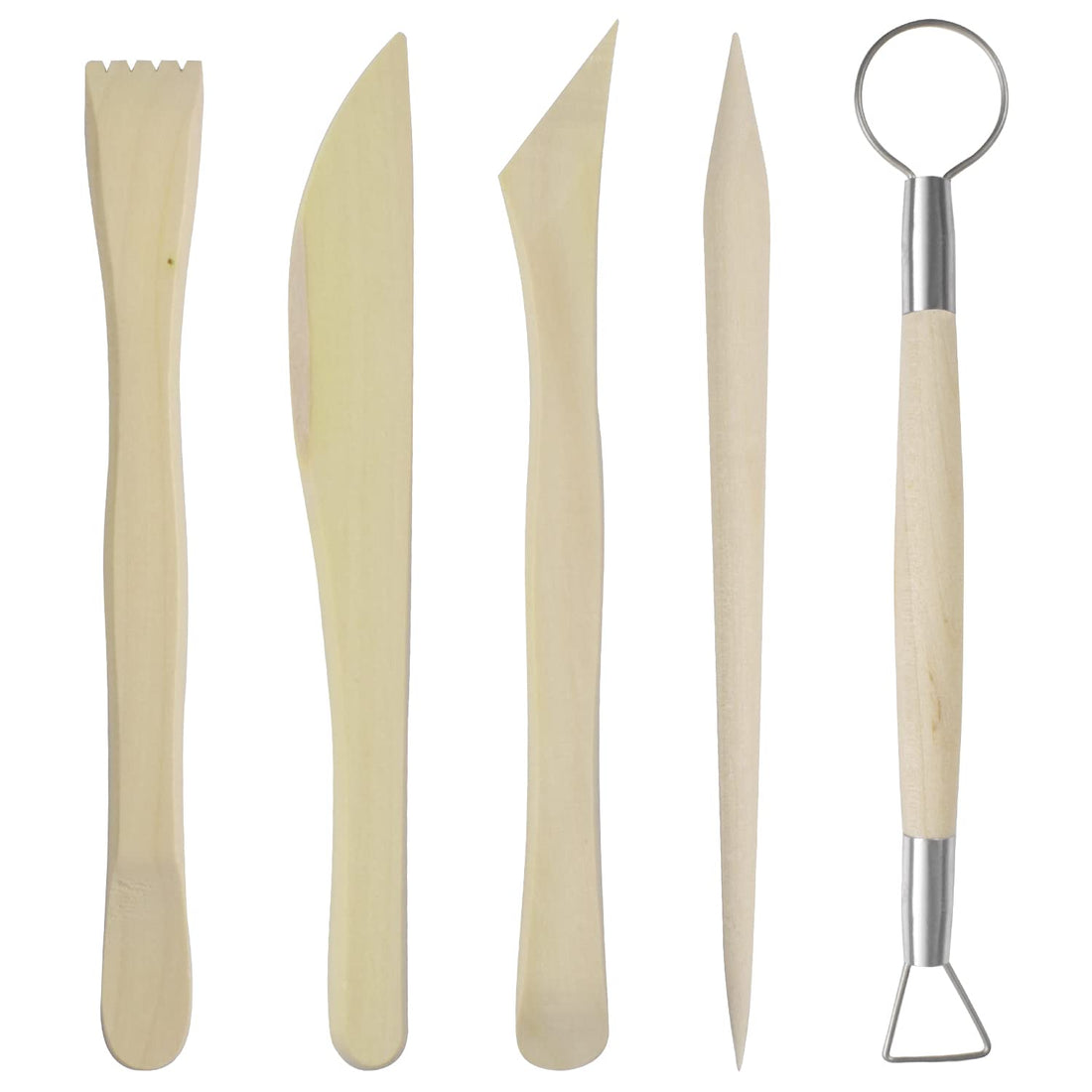 Colexy 5-Piece Pottery Tool Set, Ceramic Clay Sculpture Tool Kit, Polymer Clay Tools Set, Modelling Sculptor Tool Set, Wood Ceramic Carving Tool for Beginners, Ceramic Artists
