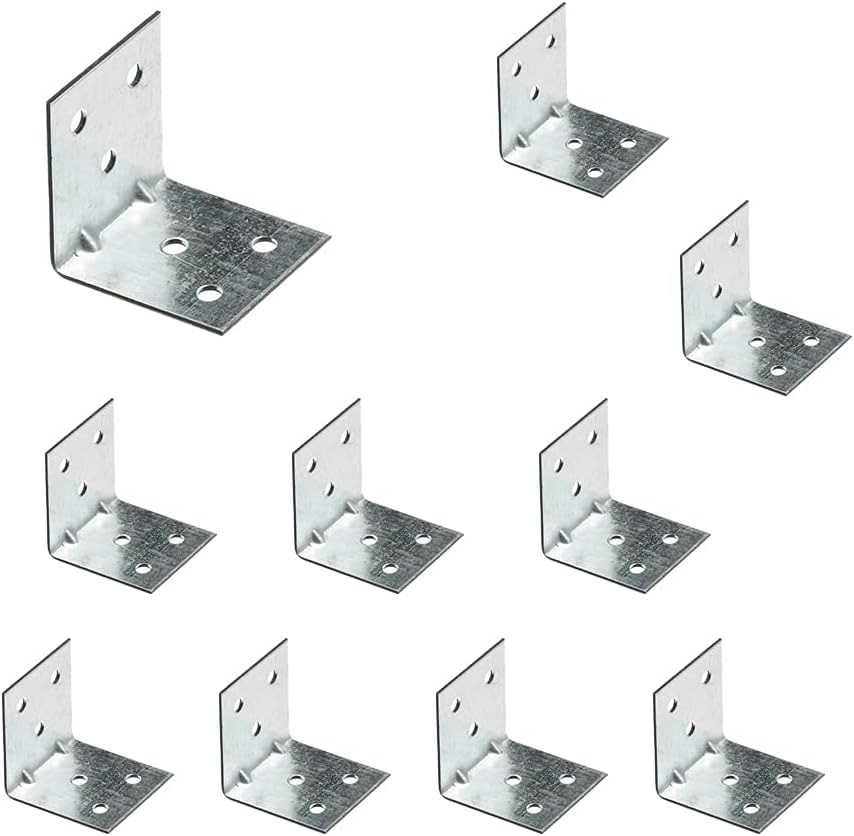 Corner Brackets Wood Connectors - Pack of 10Pcs (2.3 x 2.30 Cm ) Heavy Duty Reinforced Braces, Shaped Angle Connector with Beading, Timber Joining Fixing Connector, Galvanised Steel Metal Sheet