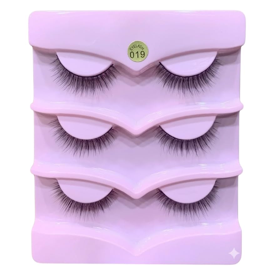 3 PAIRS 6D Faux Mink False Eyelashes | Reusable Lightweight & Natural Looking | Bold Eye Makeup Look (N19)