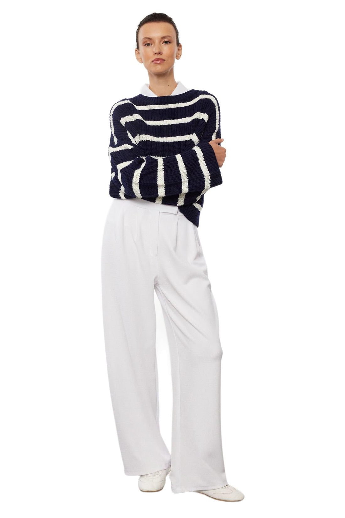 Trendyol Woman Hook and Loop Closure High Waist Pleated Wide Leg/Wide Cut Knitted Trousers TWOAW24PL00177 Trousers