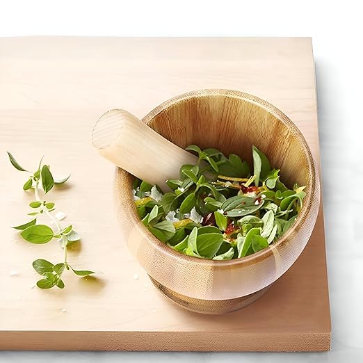Kitchen Mortar - Durable and elegant wood pestle set crafted for crushing coarse spices, salt, and seed