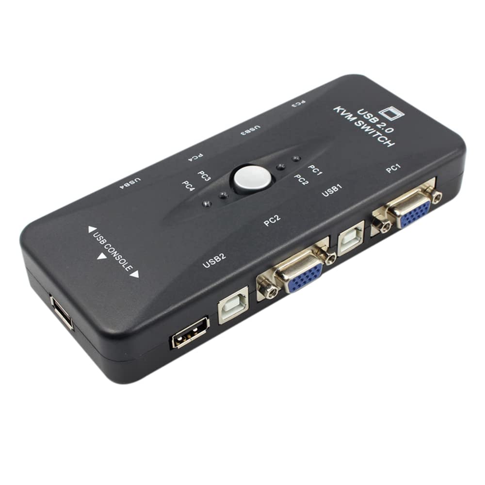 Nemeae For Four 4 Ports USB 2.0 KVM Switch Box + 4 KVM Cables Keyboard Monitor VGA SVGA PC Laptop Computer