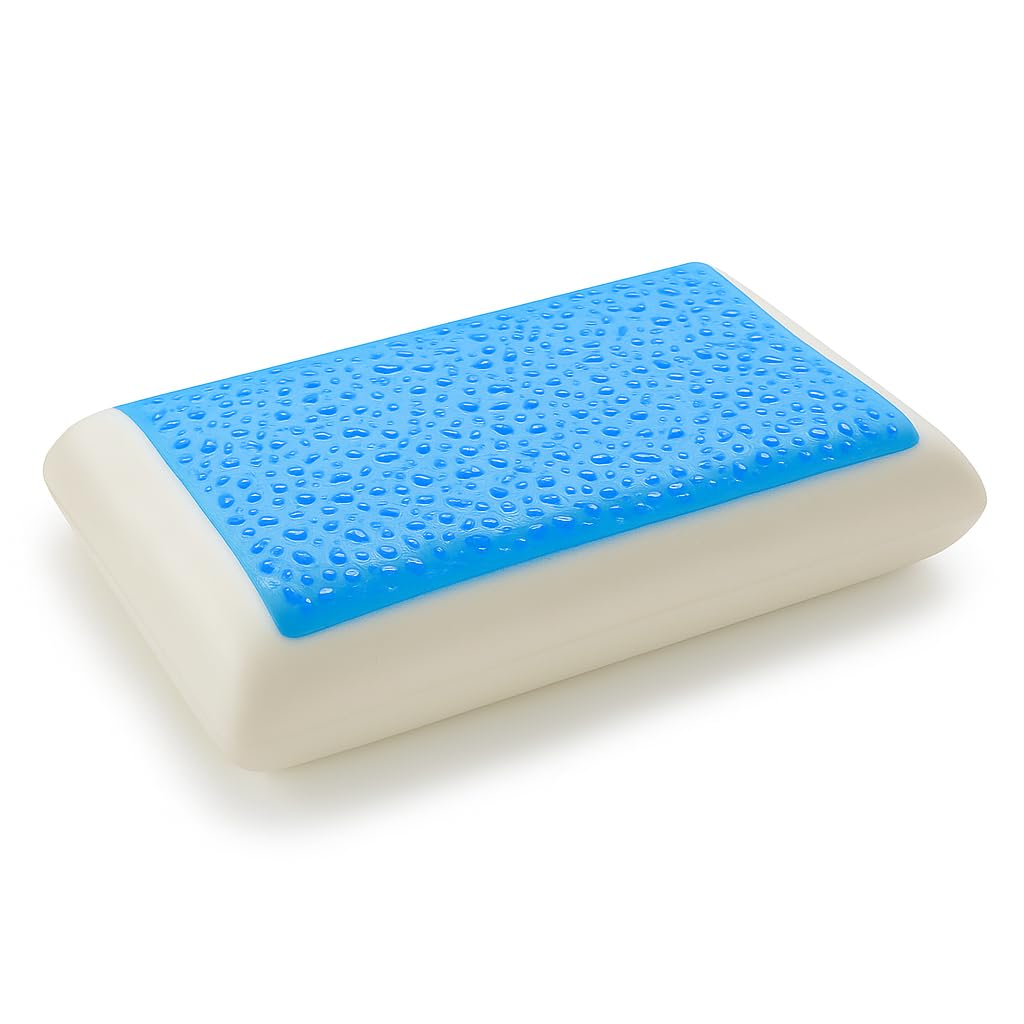 Max Comfort Classic Memory Foam Cooling Gel Pillow for Sleeping – Full Neck Support – Cool Comfort Pillow, White