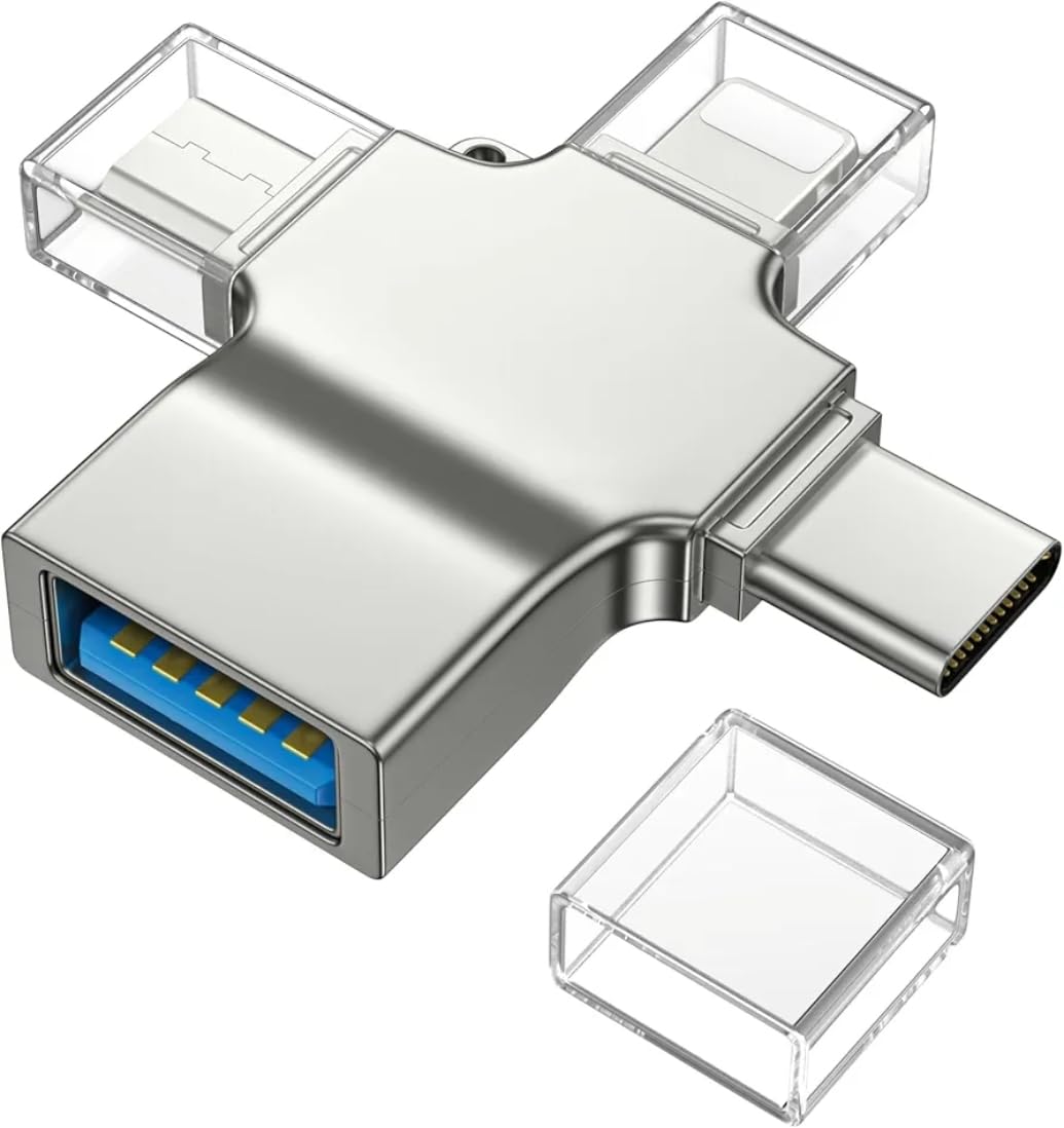 4 in 1 USB 3.0 Flash Drive High Speed Type C Micro Flash Drive Compatible with Android and iOS - OTG Card Reader Adapter Flash Drive for iPhone 15 iPad Laptop Tablet PC Metal