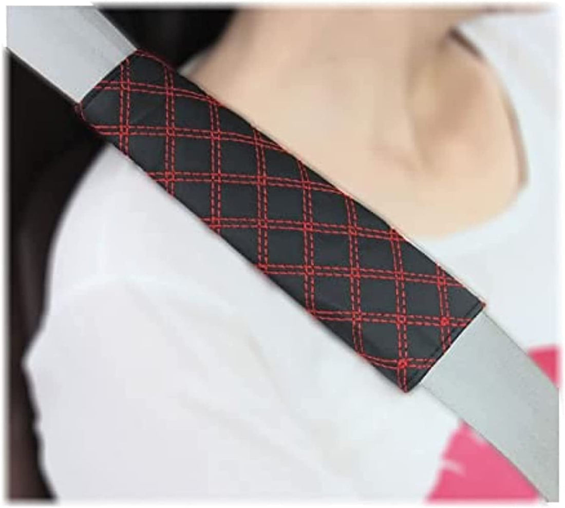 Kapper Trade Car Seat Belt Leather Case Cover - Black Red Line Imported Product High Quality - 2 Pieces -