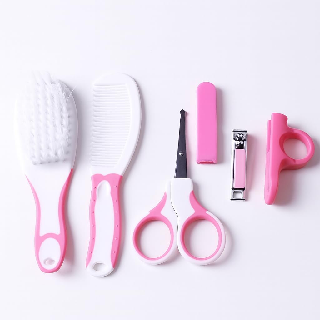 Koochie-Koo Set of 6 Cute Plastic Portable Baby Care Kit Nursery Kids Healthcare and Grooming Set Manicure and Pedicure Accessories for New Born Babies Toddler Kids (Pack of 6, Pink)