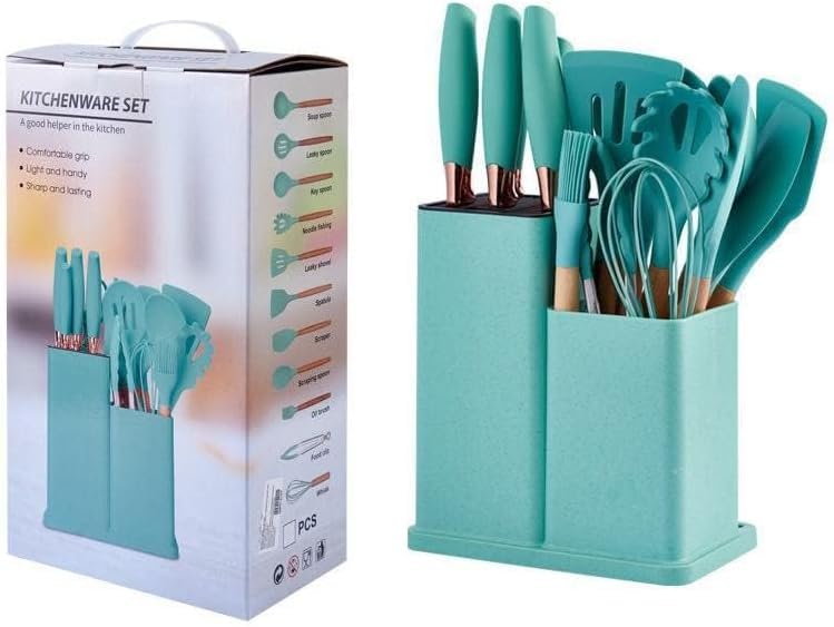 Chef Set 19 Pcs Stainless Steel Knives Stainless Steel Knife Set Silicone Wood Tools Granite Blanche Spatula Spoon Practical Holder Kitchen Cooking Tray