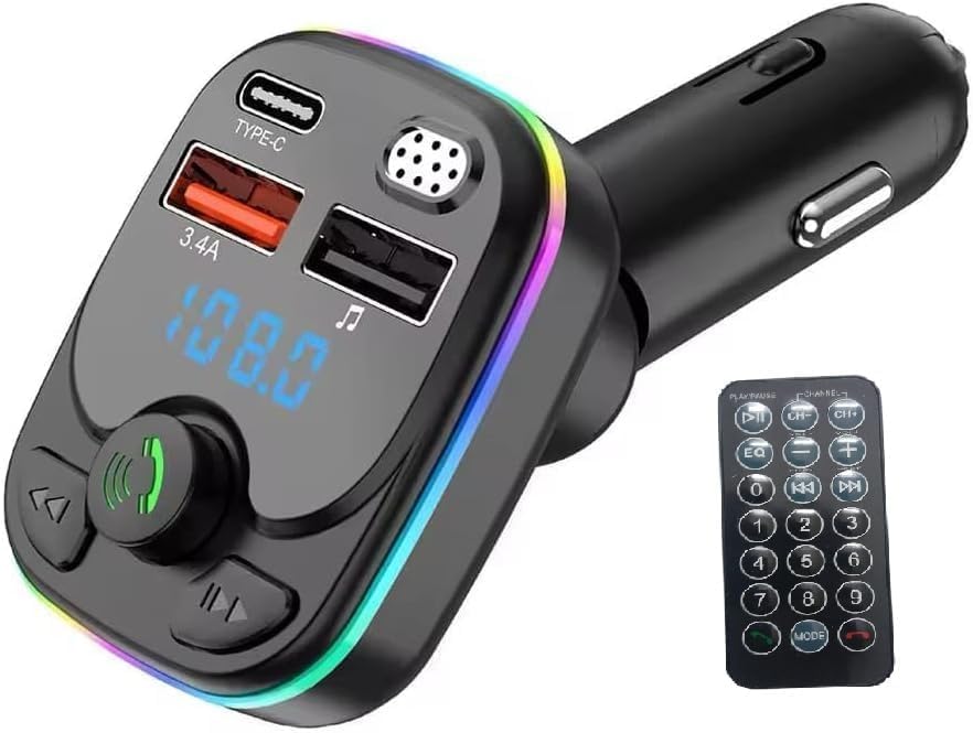 Bluetooth FM Transmitter for Car, Modulator MP3 Player Hands-free, Dual USB Type Cars, 3.4A, PD