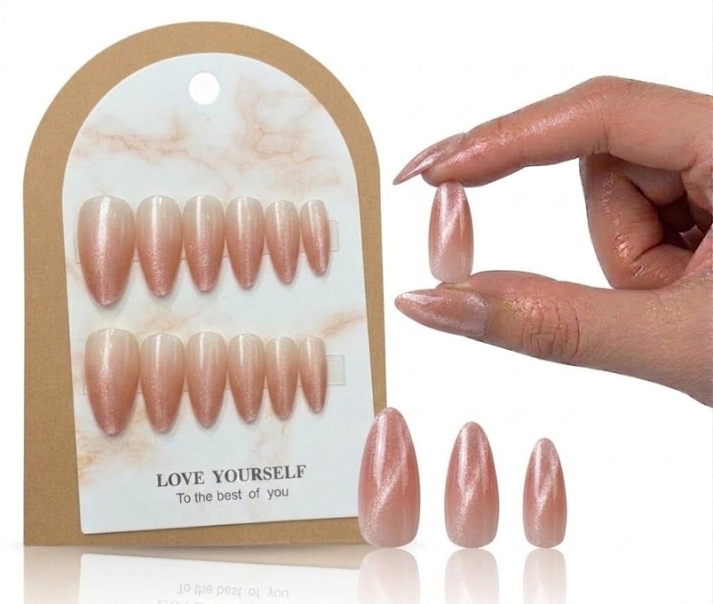 12pcs Gel Press On Nails MIRROR OVAL Shiny False Nails Full Cover Artificial Fake Nail Art Tips- Comes With 1 SHEET DOUBLE FACE - (N5)