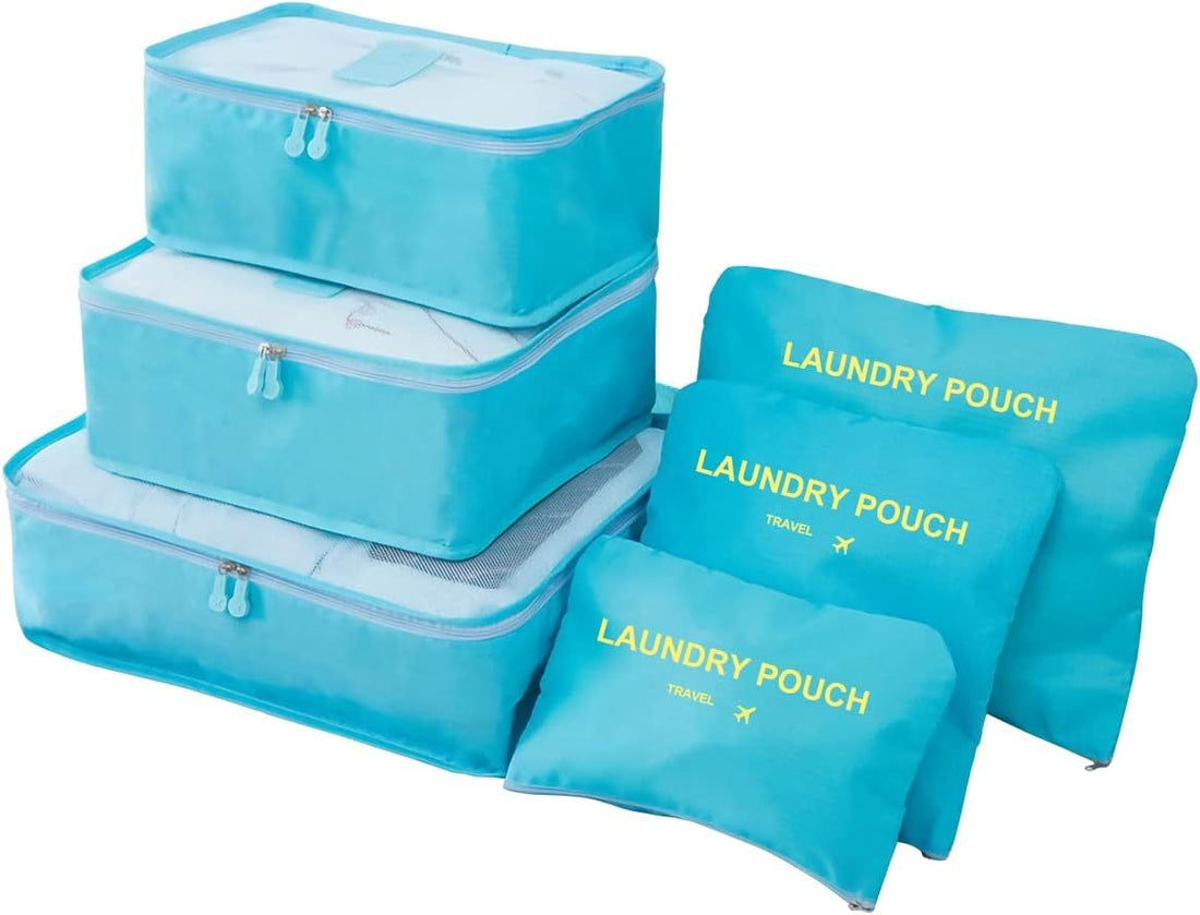 6 Piece Travel Luggage Organizers and Accessories Set Waterproof Storage Bags Laundry Bags, Grey, Synthetic (Milky)