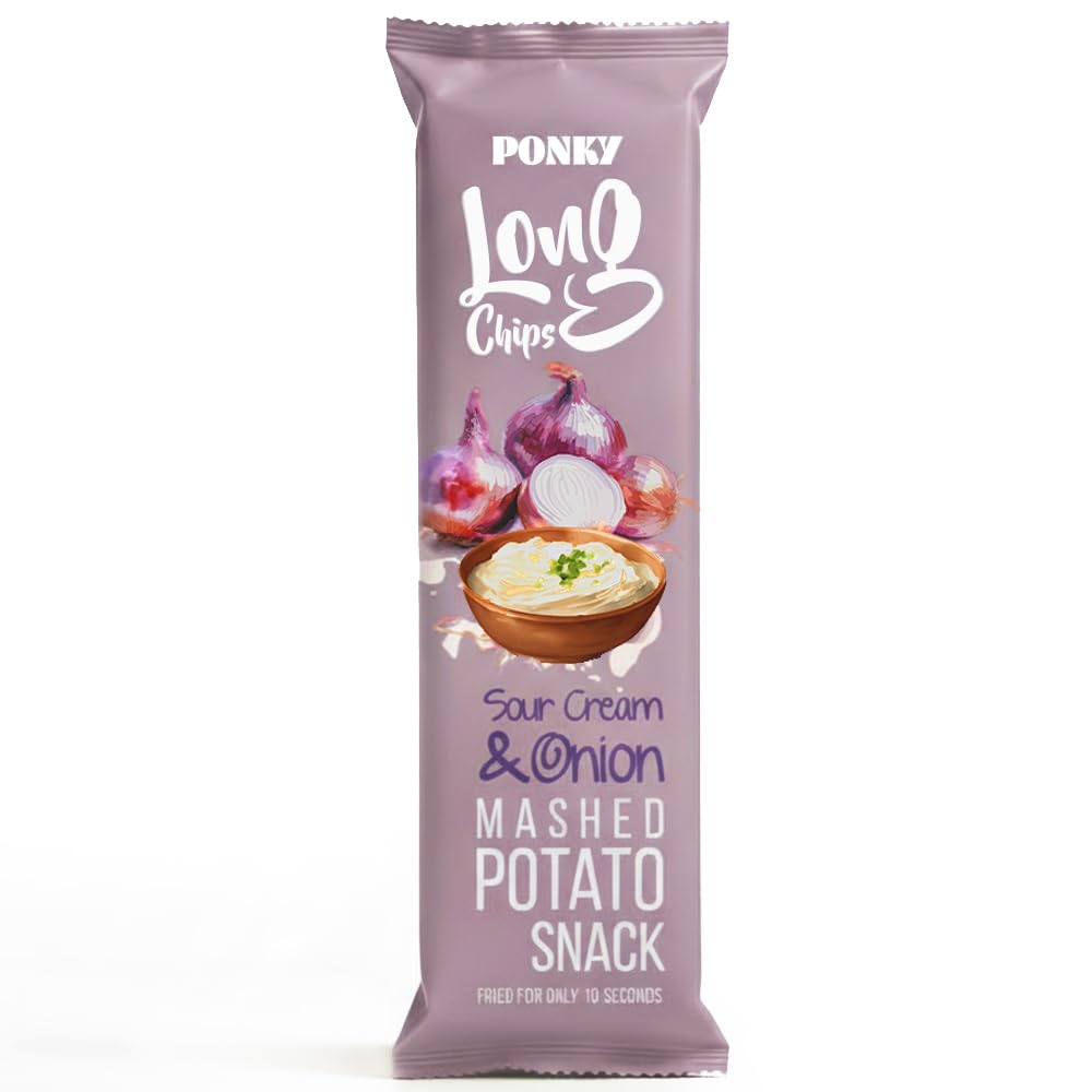 Ponky Long Chips Potato Snack, Sour Cream & Onion, 75g