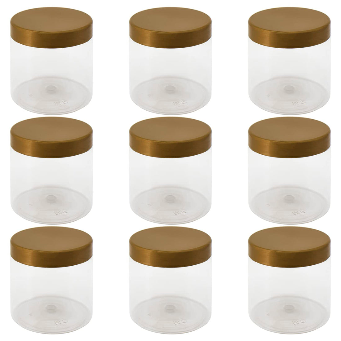 Artistic 8-Piece Plastic Jar, White Clear, Size 500ml, Diameter 9cm, Gold Lid, Medicine Jar, Empty Refill, Storage Containers