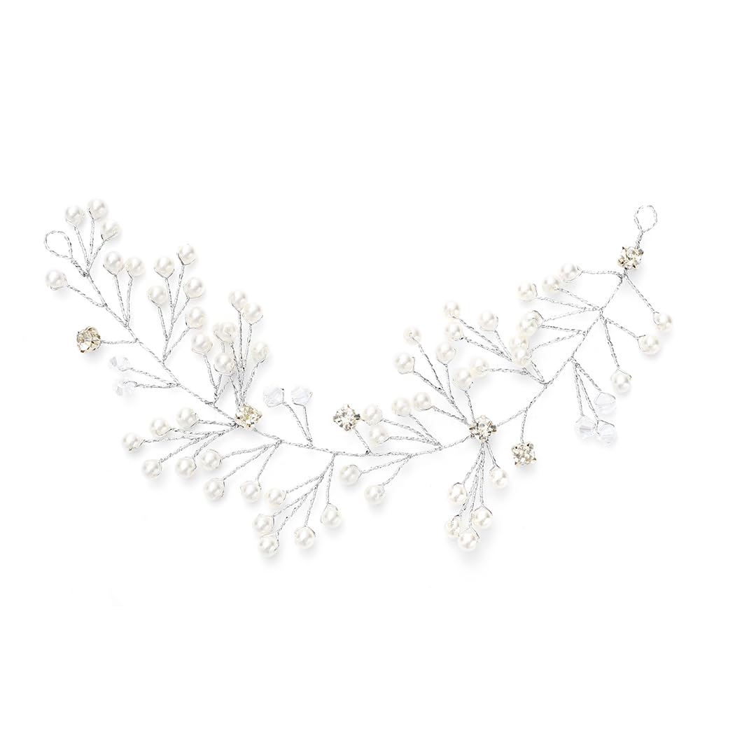Heread Pearl Bride Wedding Hair Vine Silver Crystal Bridal Headpiece Headband Hair Accessories for Women and Girls