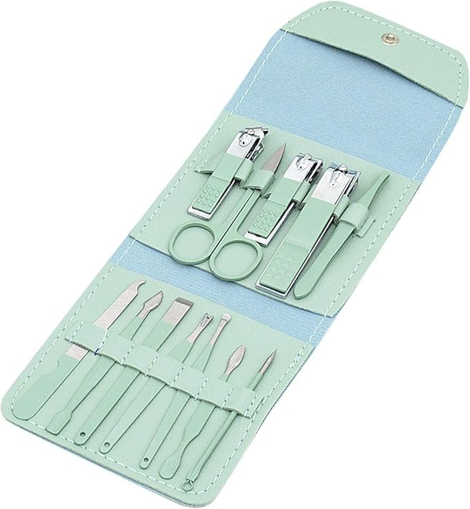 Pedicure Kit 16-Piece Manicure Set Stainless Steel Nail Clippers Tweezers Scissors Grooming Tools with Leather Case for Travel Home Use Personal Hygiene (grey)