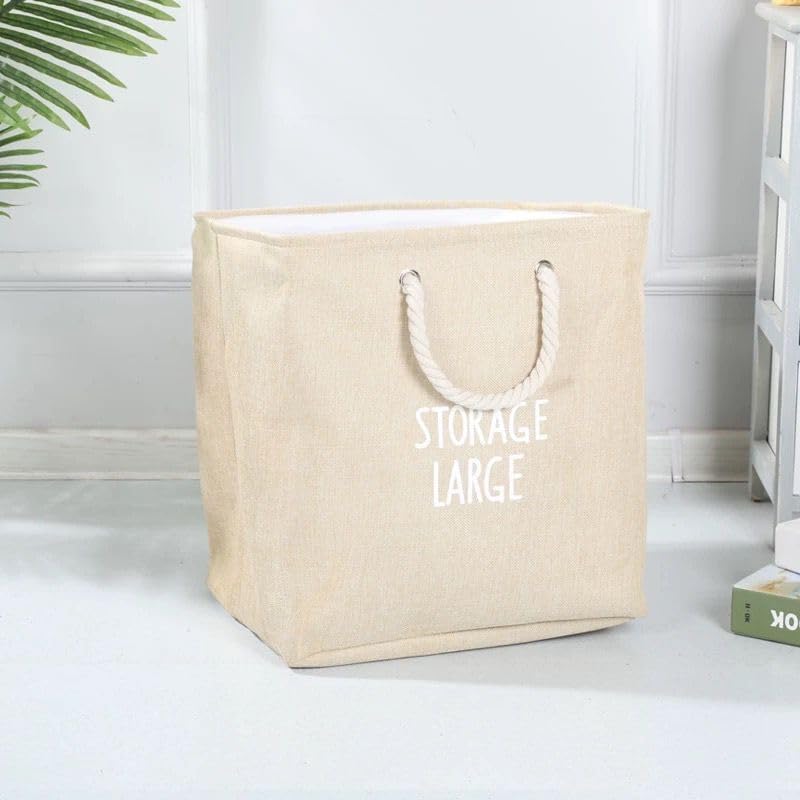Linen Storage Basket with Moisture-Resistant Liner, Foldable Design, Large Capacity Laundry Hamper,Toys Basket, Thick Fabric suitable for Multiple uses (Beige)