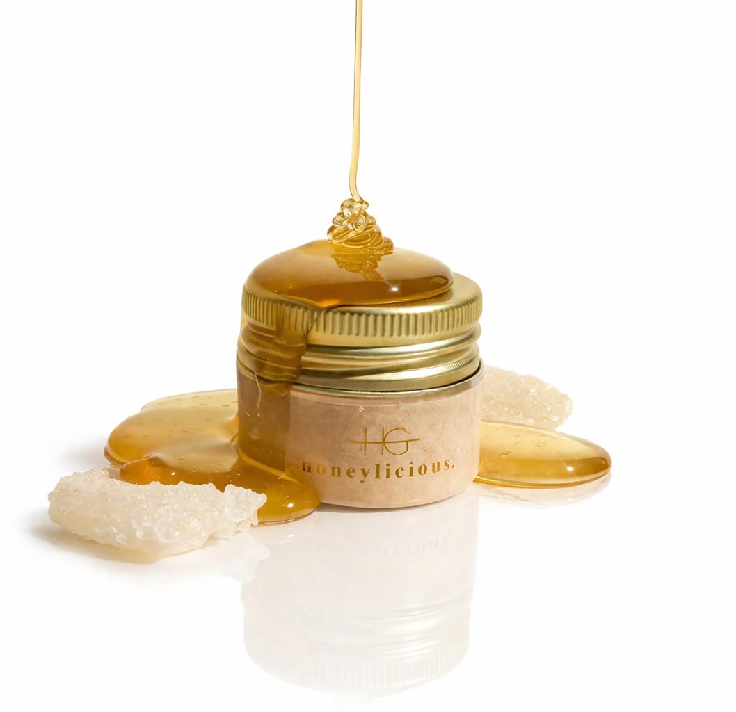 HGaesthetics Honeylicious Lip Exfoliator Scrub – Pure Honeycomb, Hyaluronic Acid, Sugar & Shea Butter | Gentle Exfoliating & Hydrating Lip Treatment for Soft, Plump & Kissable Lips
