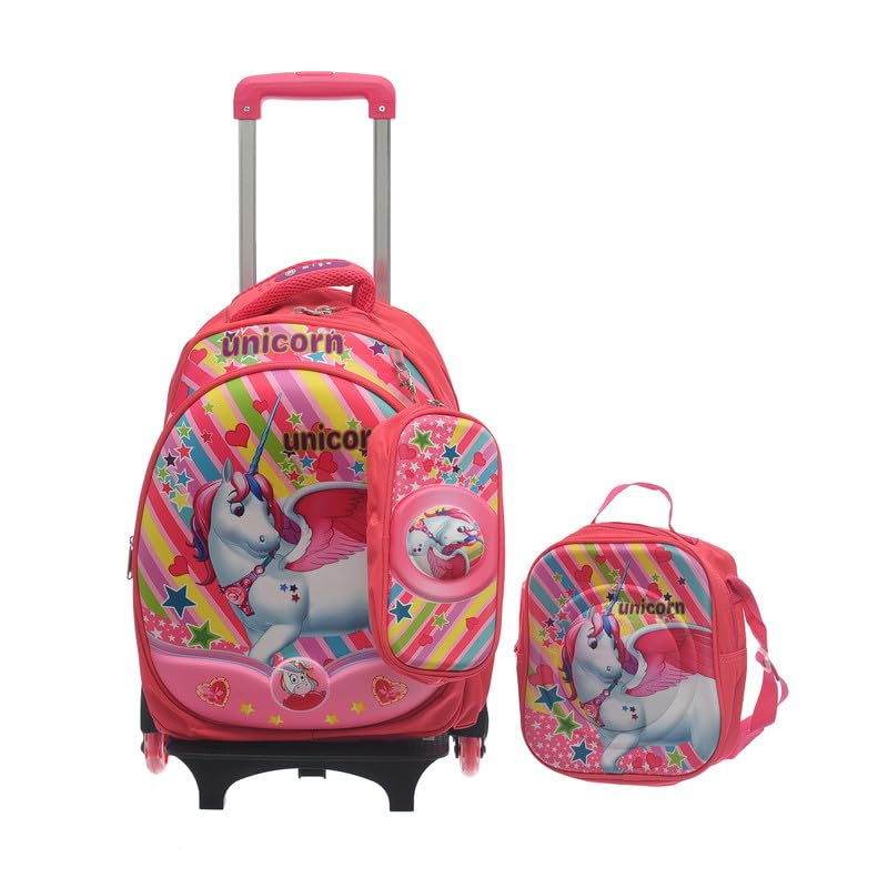 Migo Kids School Backpack trolley removable full set Pink, 16-Inch Size