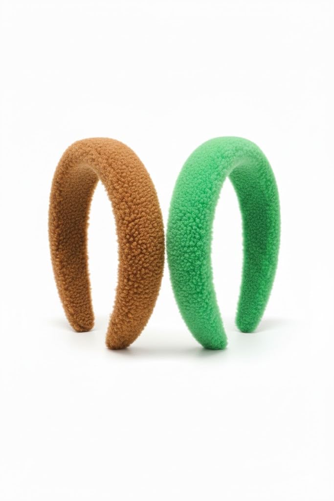 2 Pcs Winter Soft Headband Soft Touch Hair Accessories (Green/Brown)