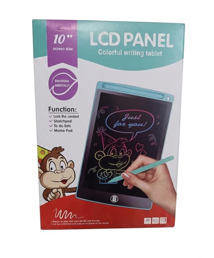 تابلت كتابة LCD ملون بشاشة مقاس 10بوصة للأطفال، لوح رسم محمول قابل للمسح، لوح رسم رقمي، لعبة تعليمية للأولاد والبنات، أزرق من كولزون