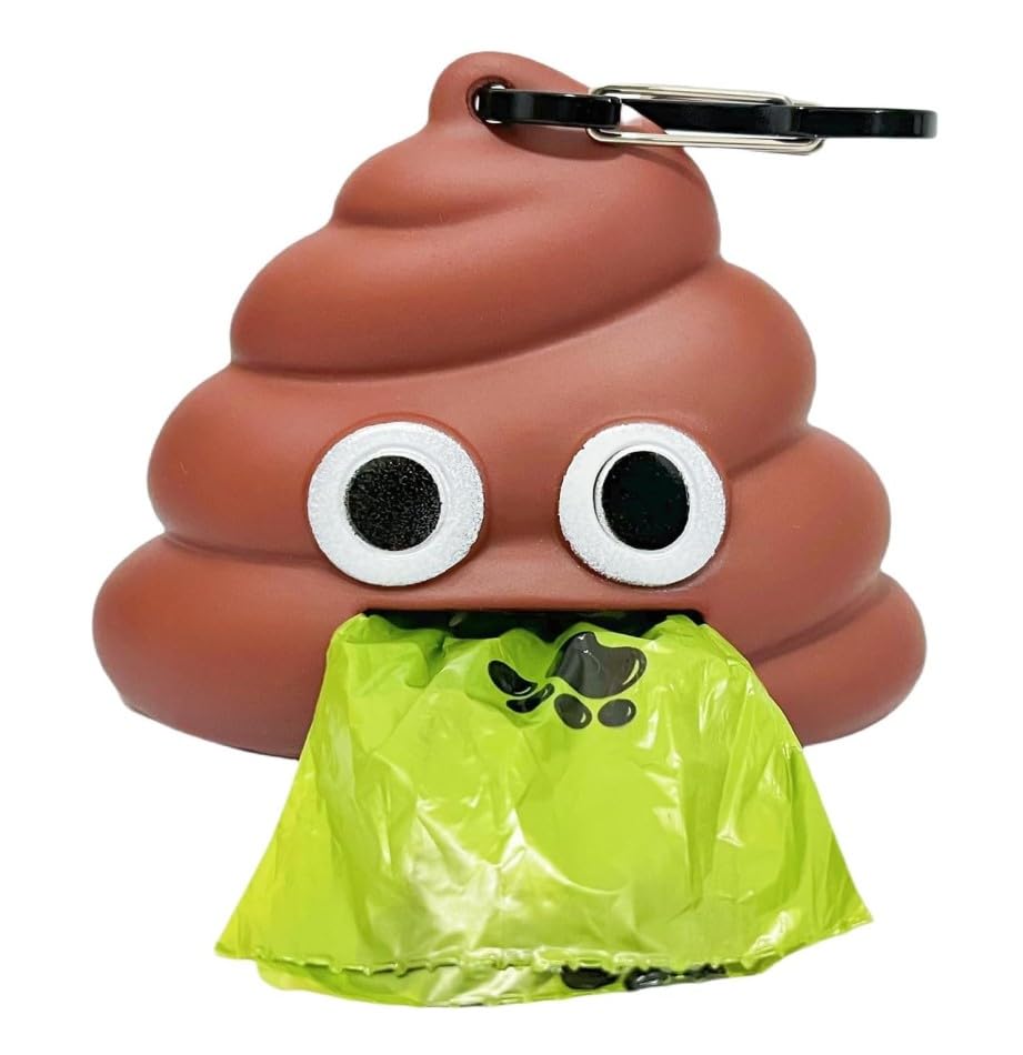 Quirky Poo-Shaped Dog Poop Bag Dispenser - Includes 1 Roll (15 Bags) - Fun & Functional Pet Waste Bag Holder for Leash, Collar or Backpack