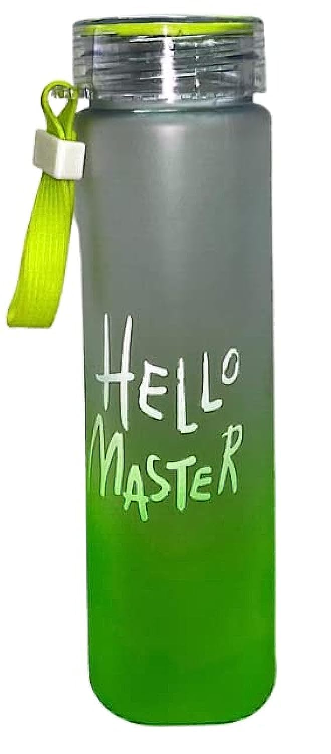 Mehar Enterprise Hello Master Glass Water Bottle with Lid, School/College/Office Water Bottle (Green)