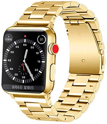 Compatible with Apple Watch Band Series 5/4/3/2/1 42mm 44mm 40mm 38mm,Metal Stainless Steel Men and Women Upgraded Version of Solid Business Replacement IWatch Wrist Strap(Gold 42MM-44MM)