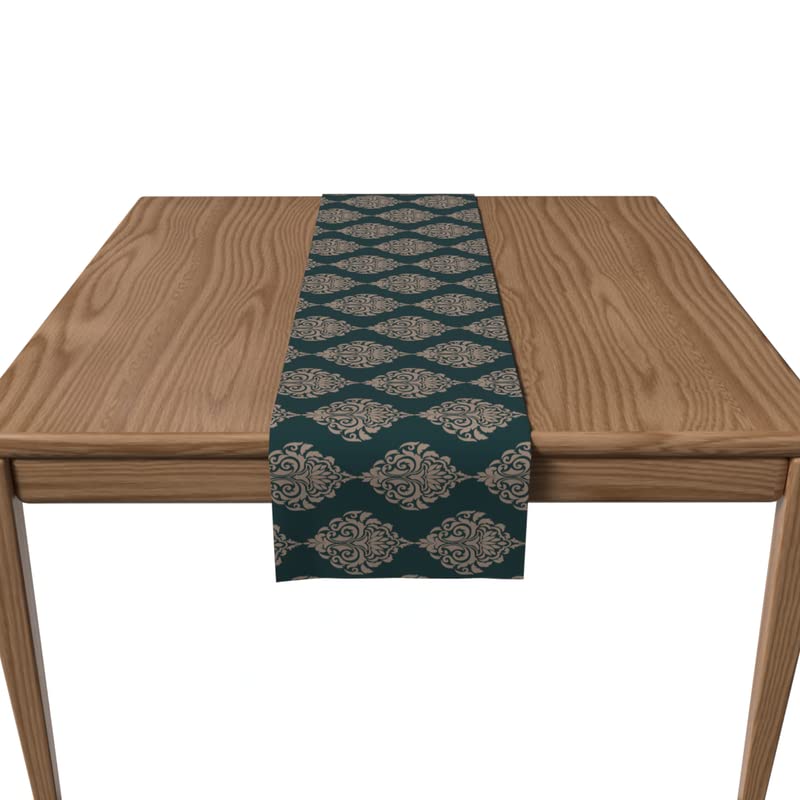 ART MOOD HOME Velvet Green Damask runner Green * Beige 35x140 CM