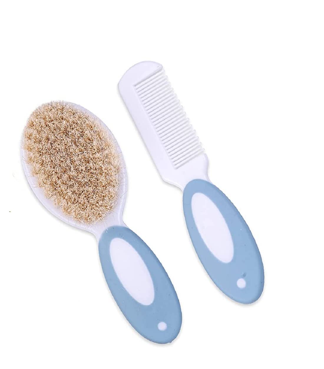 1 Set of Baby Goat Hair Brush and Comb, Natural Soft Bristles for Grooming Hair Care Products Newborns and Toddlers, Infants, Kids Children Tender Scalp Relaxation (Blue_1)