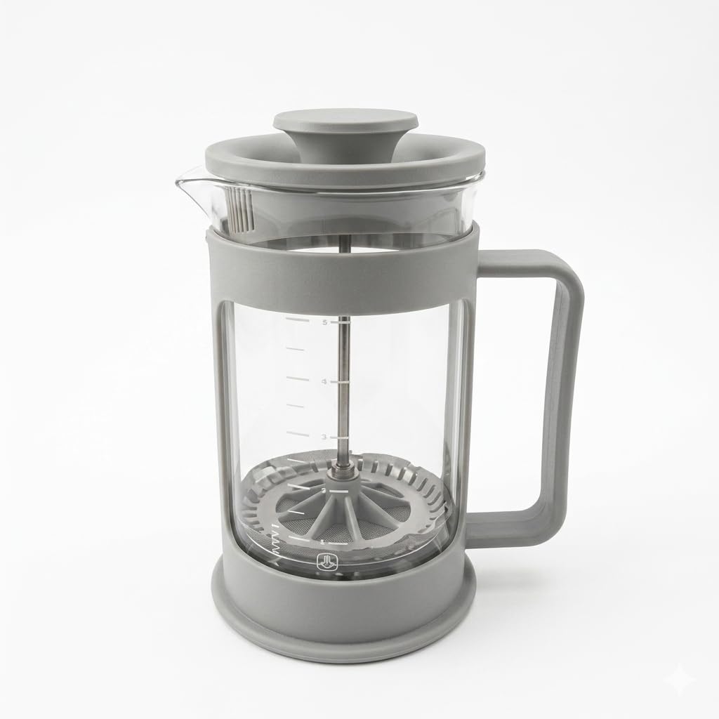 Generic French Press Coffee Maker 600ml, Borosilicate Glass Material, Manual Brewing For Coffee, Milk And Tea. (Grey)