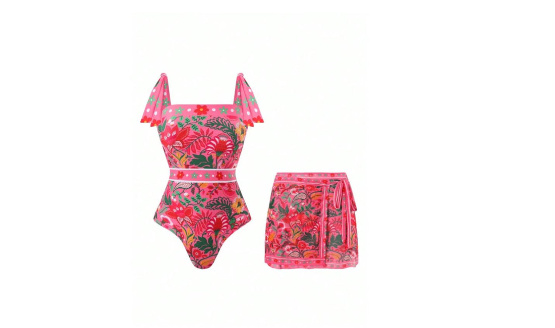 Summer Women's 2 Piece Swimwear Colorful Floral Pattern Elastic Quick Dry Vacation Swimwear