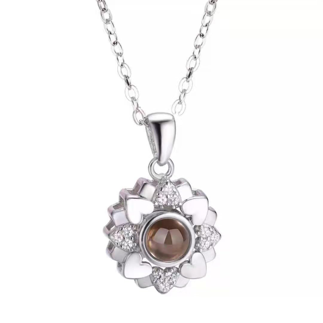 Retro LOTUS 925 Sliver 100 Languages I Love You Projection Pendant Couple Necklace For Lovers 2023 Trendy Couple Romantic Jewelry (Silver)