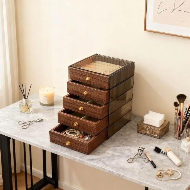 "Acrylic 5 Drawer Wooden Accessories Organizer - Easy Arrangement and Outstanding Style" - Generic