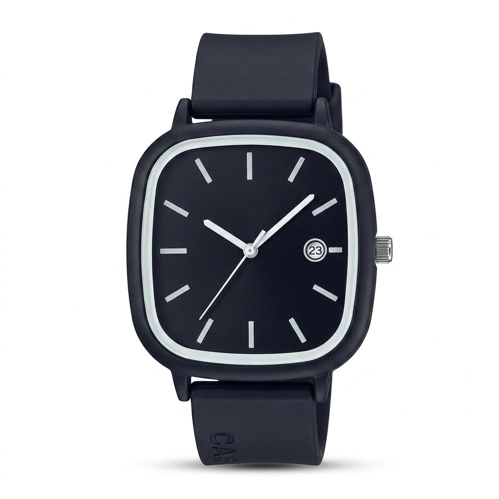 Fashion Unisex Quartz Wrist Watch - Simple Square Design with Red and Black Dial and Soft Silicone Strap - Daily Use with Date Display
