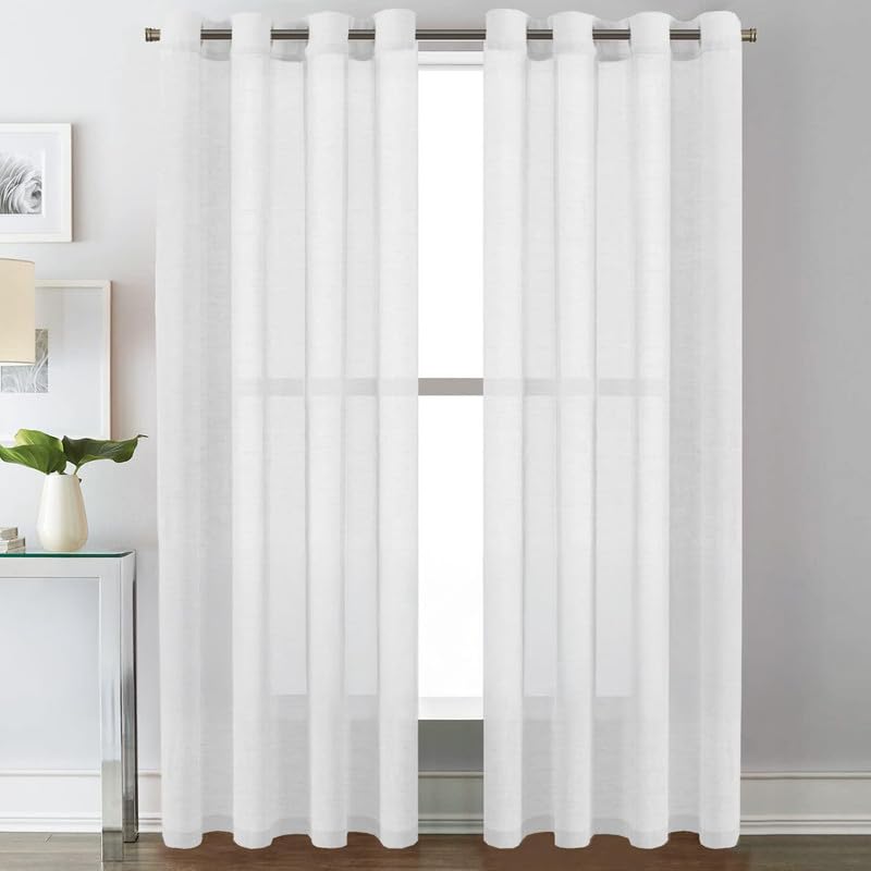 INtex CURTAINS House Semi-Transparent Linen Sheer Curtain, Lightweight Fabric with Steel Grommets, Elegant One Piece Window Panel for Living Room or Home Décor - 300 W x 230 L - White
