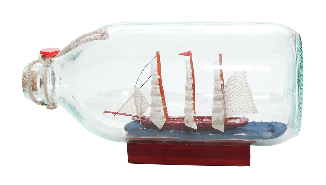 Glass Antique Boat Shaped - Maroon Transparent