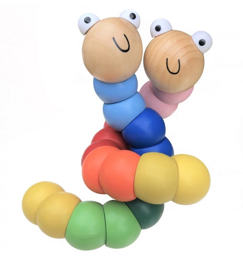 Articulated Worms Pack (2 Colours) - Wooden Toy - Improve Creativity, Concentration and Intelligence - Pack: Blue + Pink