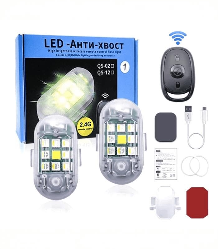 7-Color LED Strobe Light, High Brightness, USB Remote, 2pcs Anti-Collision Flashing Warning Light for Drone, Car, Motorcycle, Bike