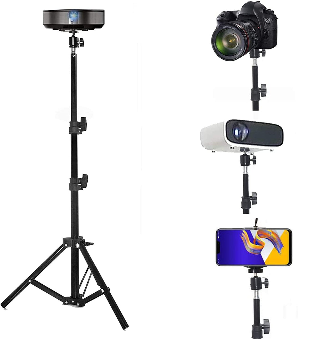 Coret Projector Tripod Stand, 18-39" Portable, Adjustable, 360° Rotatable, Black, Metal, Compatible with Projector, Camera, Webcam