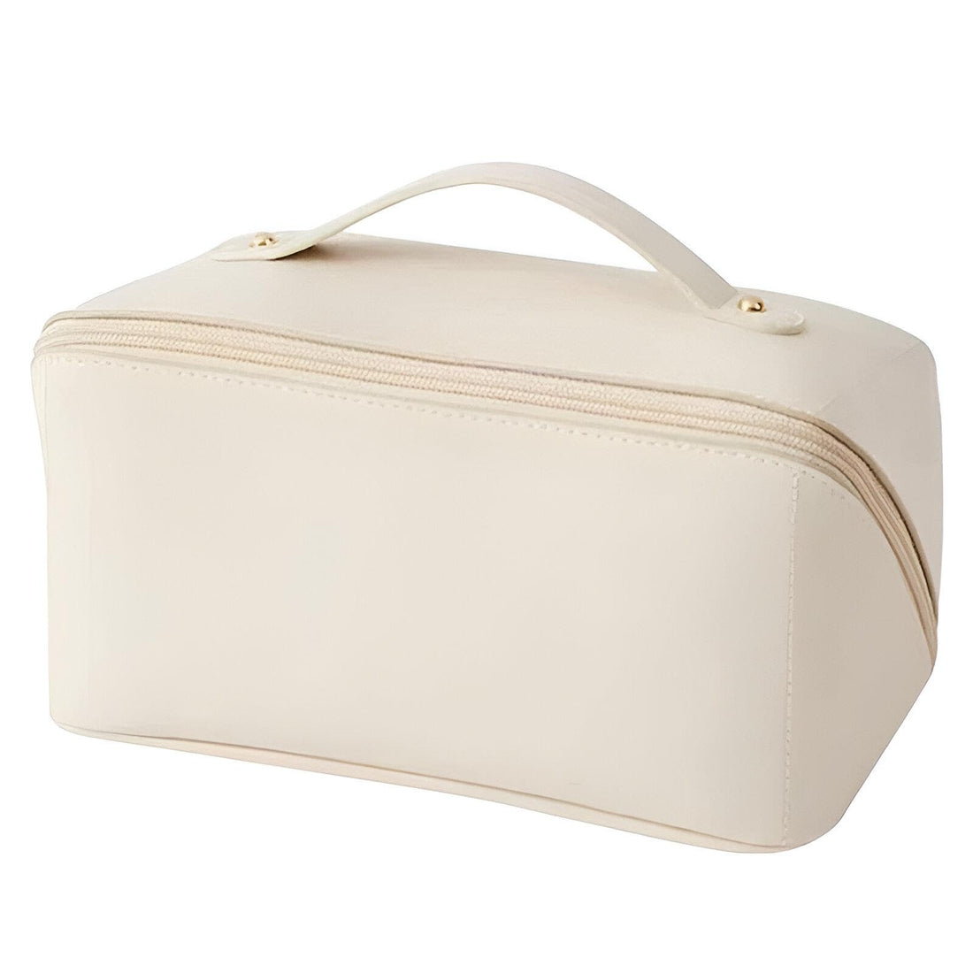 PU Leather Cosmetic Bag - Multifunctional Travel Makeup Storage with Handle and Divider, Perfect for Women Seeking Style and Organization (BEIGE)