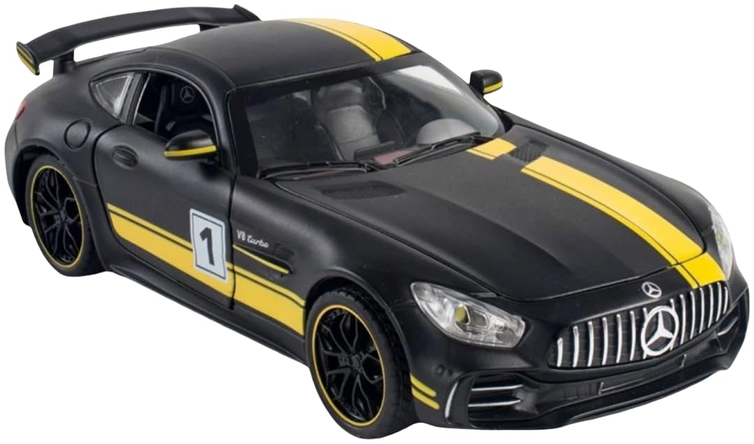 TOYS LAND 1:24 Scale Diecast Metal Toy Car, Pull Back Sports Model Vehicle with Openable Doors, Sound and Light Simulation, Zinc Alloy Collectible Car, Ideal Gifts for Adults Kids Boys Girls (Black)