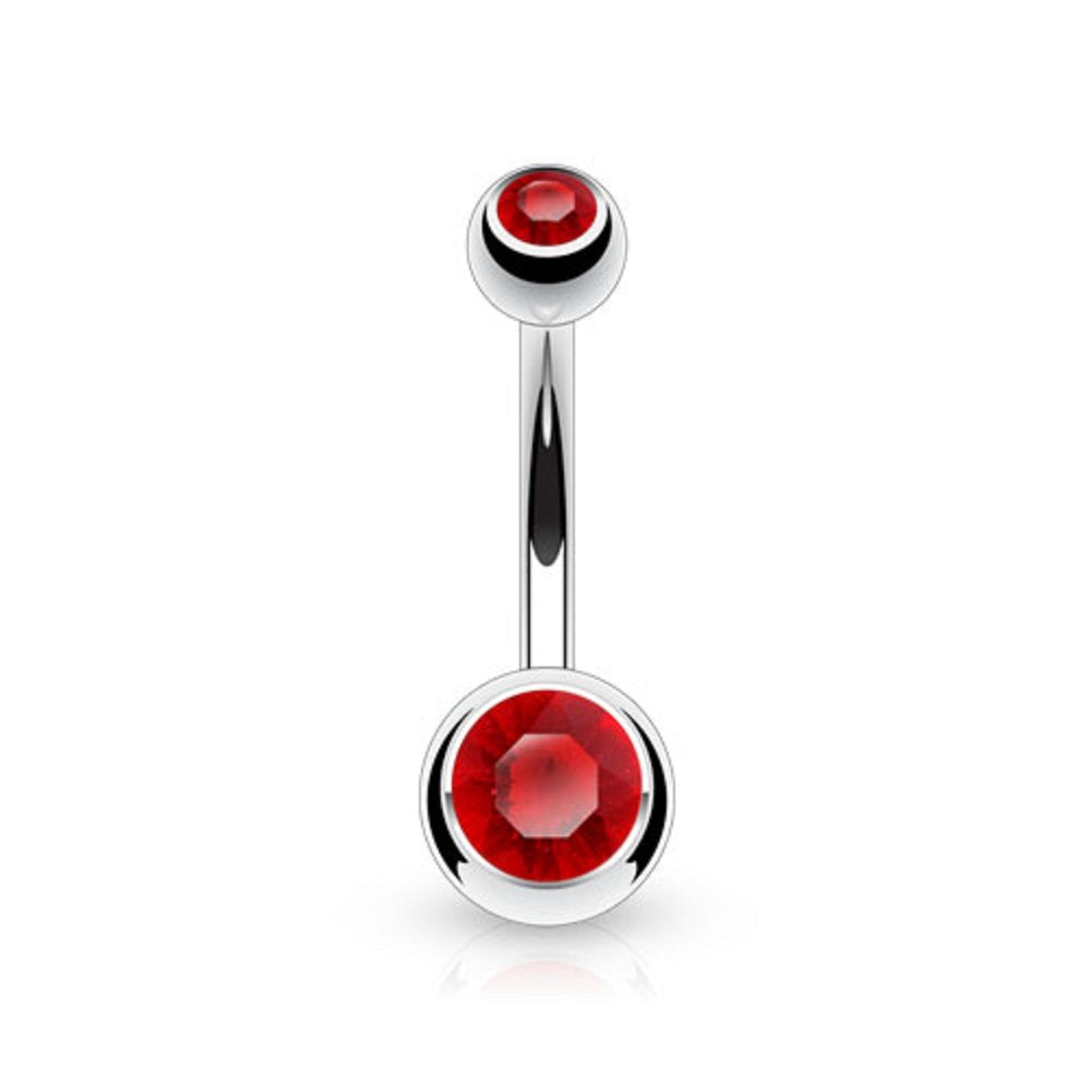 Titanium 14GA (1.6mm) Belly Bar with Externally Threaded CZ Gem Balls, Titanium