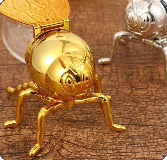 Home Care GG-1276 Bee-Shaped Honey Jar, Glass with One Gold Wing, Large, Decor,Home Use