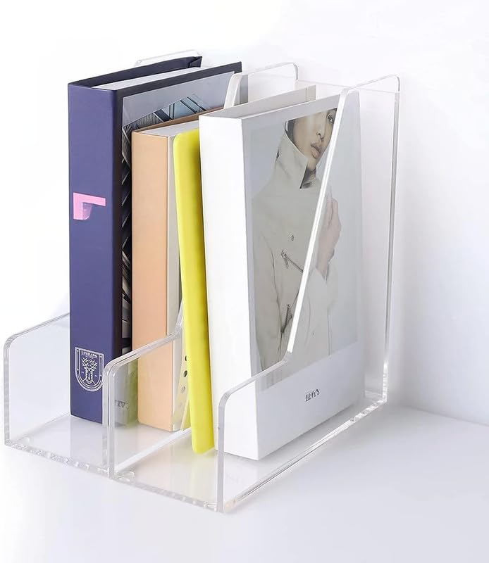Best Media Clear Acrylic Single-Slot File and Magazine Holder, Set of 2, Independent Vertical Desk Organizers for Letter-Size Papers, Modern and Sturdy Solution for Home and Office