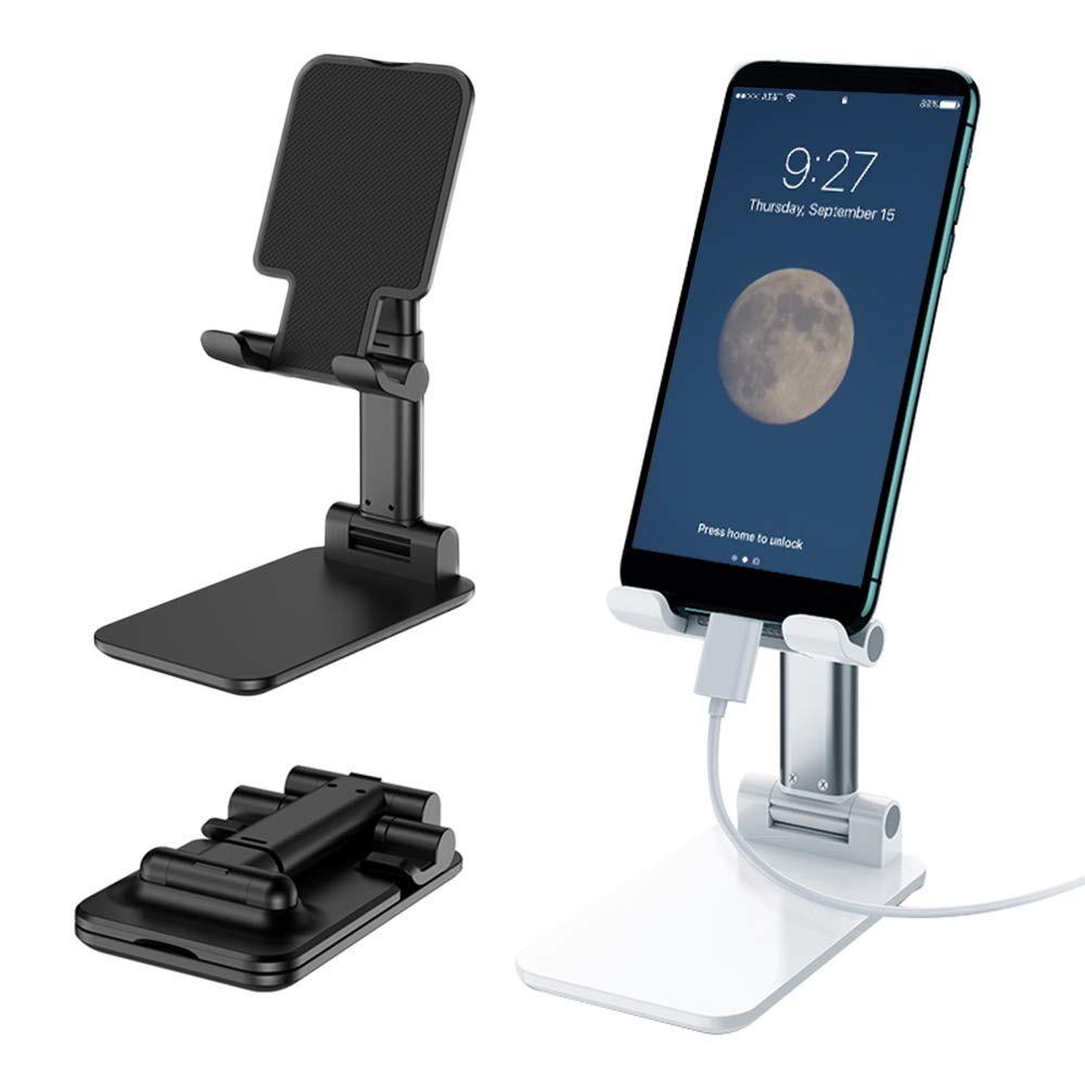 DRAGON SLAY Folding Desktop Stand Holder for Mobile Phones and Tablets up to 11”, Adjustable Height and Angle for Video Calls, Study, Gaming (Blue Black)