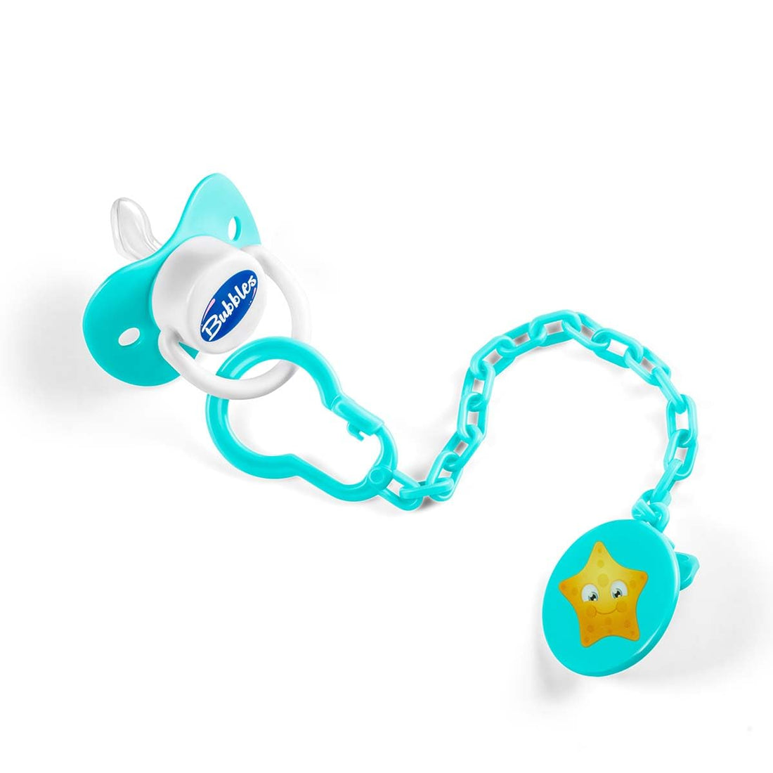 Bubbles pacifier beveled with chain green