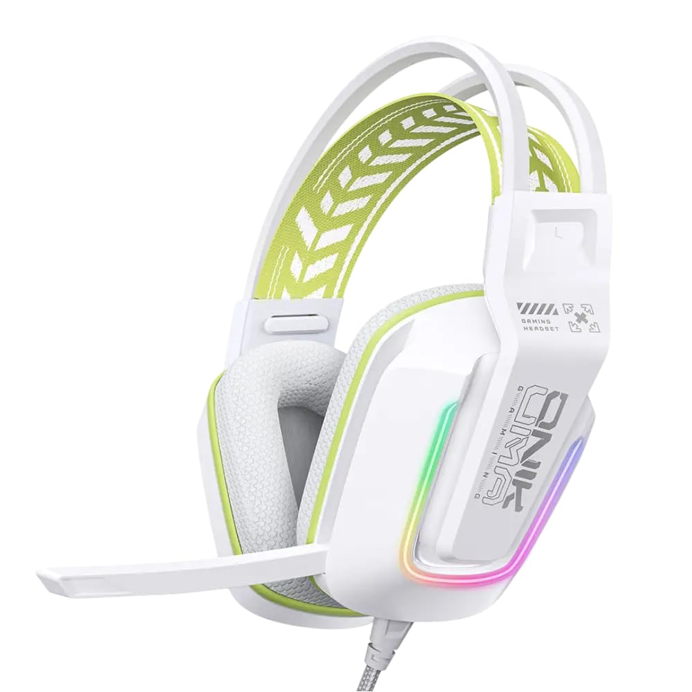 ONIKUMA X13 Gaming Headset, Over-Ear Headphones with Microphone, Pink Cat Ears, RGB Light, for PC PS4