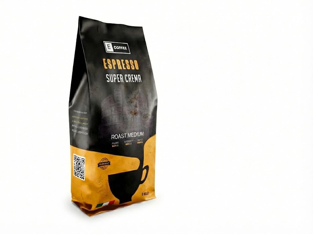 ECOFFEE Espresso Super Crema Whole Beans, Medium Roast, 1000 g, 1 Bag